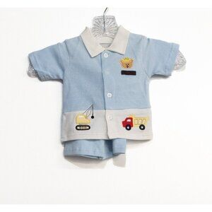 Teddy Boom Boys Light Blue Button Front Shirt Outfit Set Short Sleeve 0-3M NWT